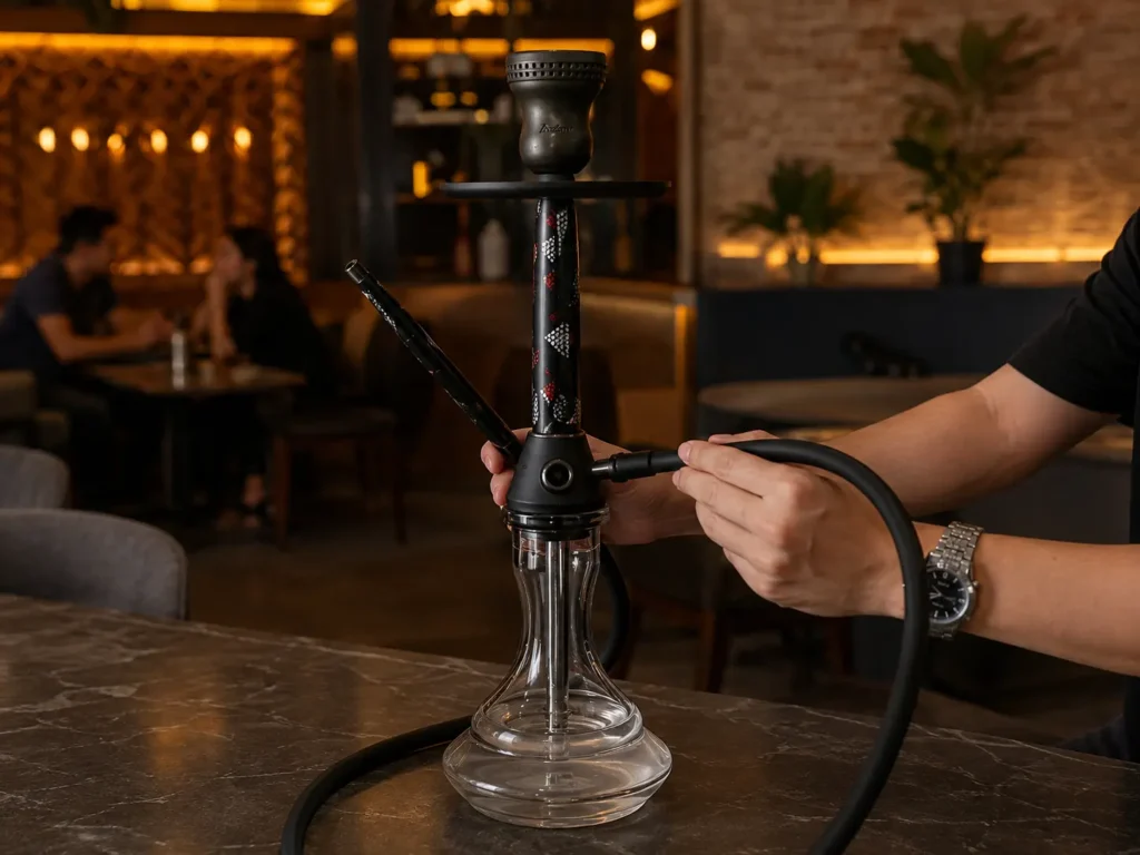 Assembling a shisha pipe and checking the connections for an airtight seal