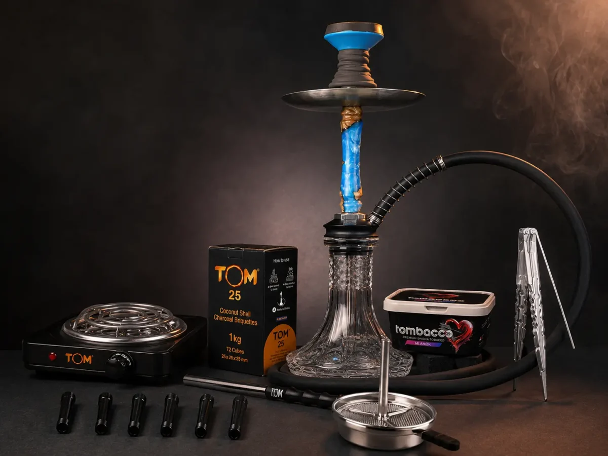 How to prepare shisha with a hookah, tobacco, charcoal, and heat management tools